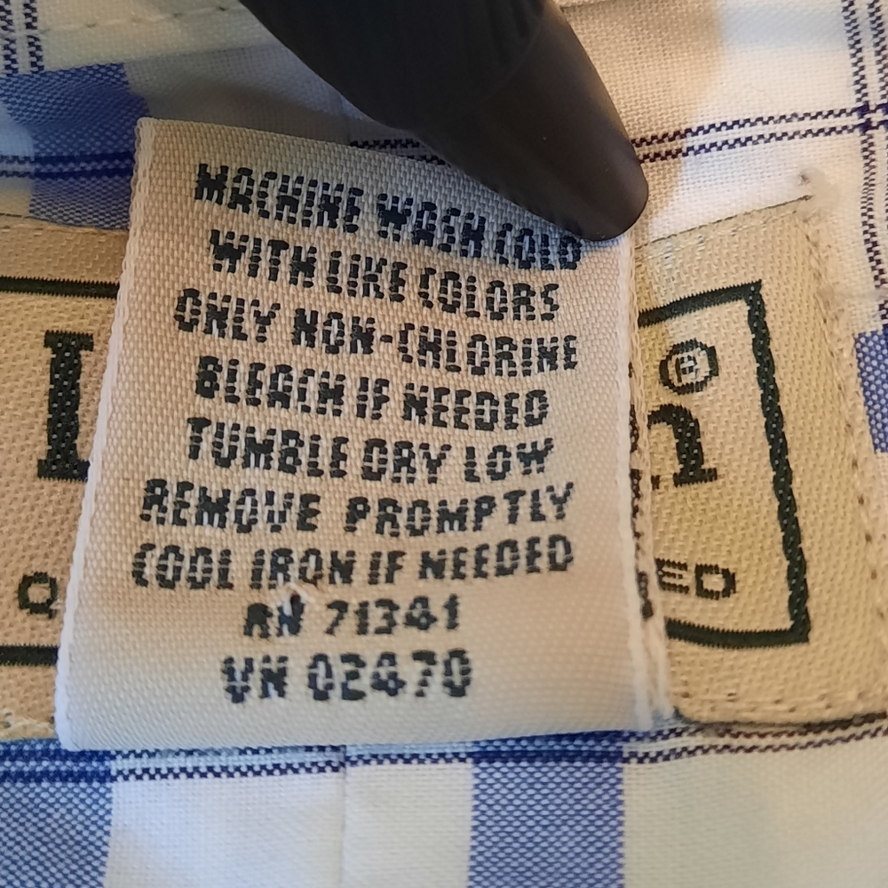 L.L. Bean Men's Blue/White Checked Long Sleeve Button Down Cotton Shirt Sz L-Reg - Picture 5 of 7